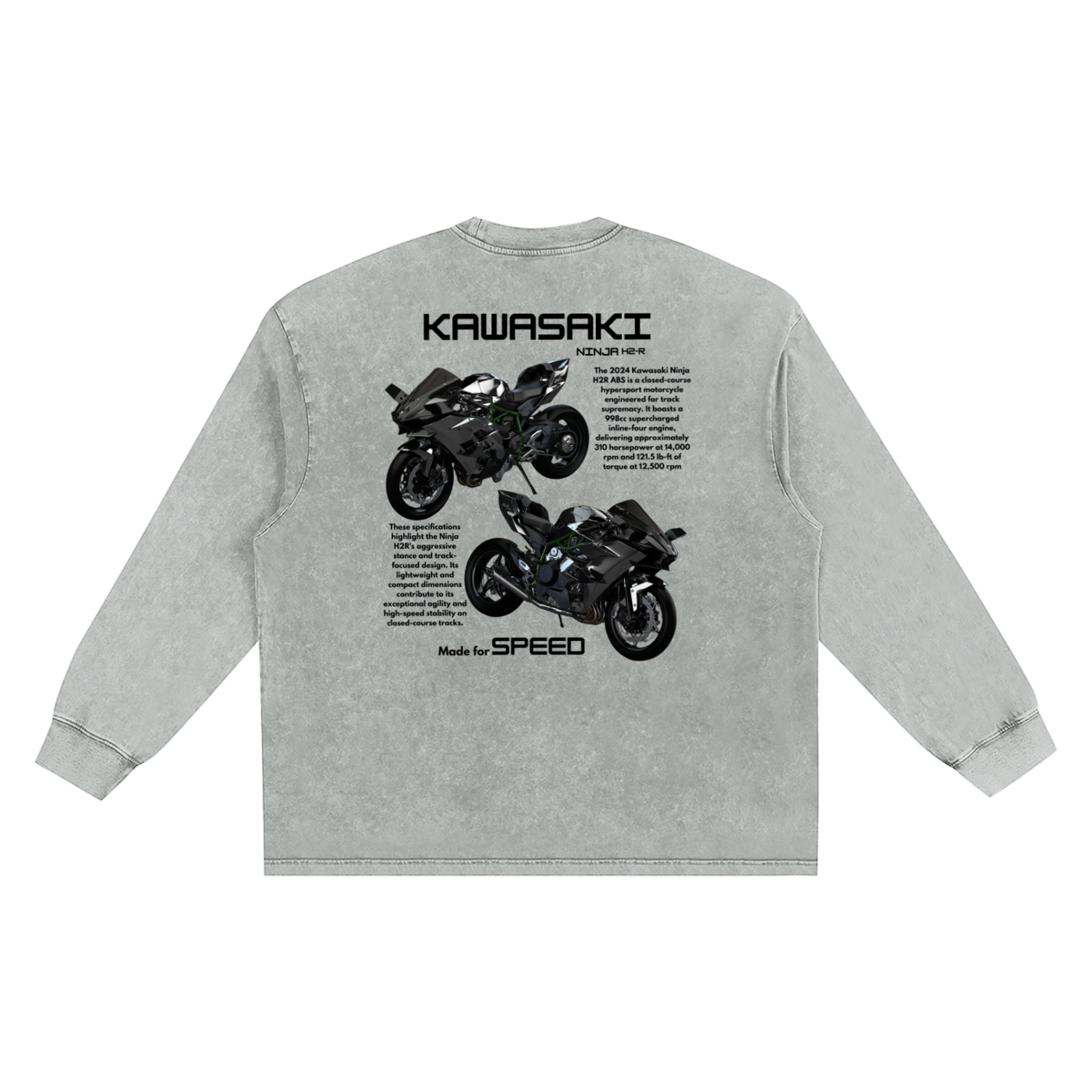 Kawasaki Ninja H2-R Snow Washed Oversize Long Sleeve T-shirt