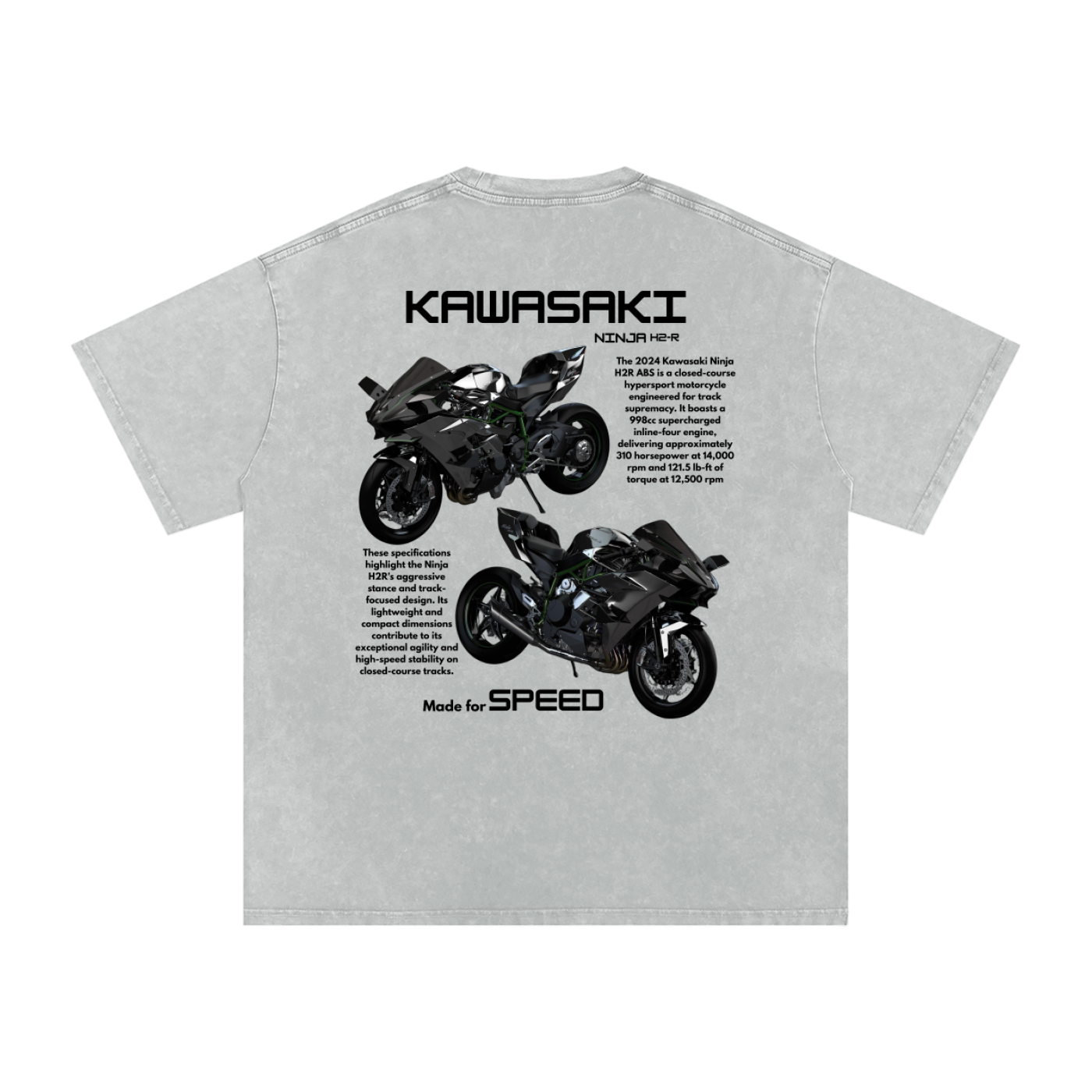 Kawasaki Ninja H2-R Acid Wash Oversize T-Shirt