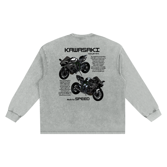 Kawasaki Ninja H2-R Snow Washed Oversize Long Sleeve T-shirt