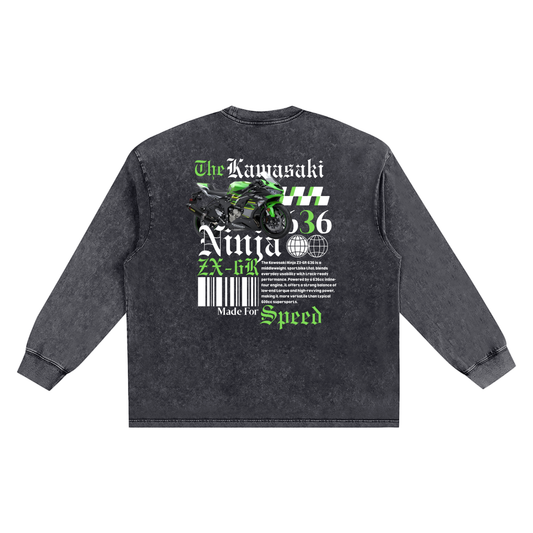 Kawasaki Ninja 636 Snow Washed Oversize Long Sleeve T-shirt